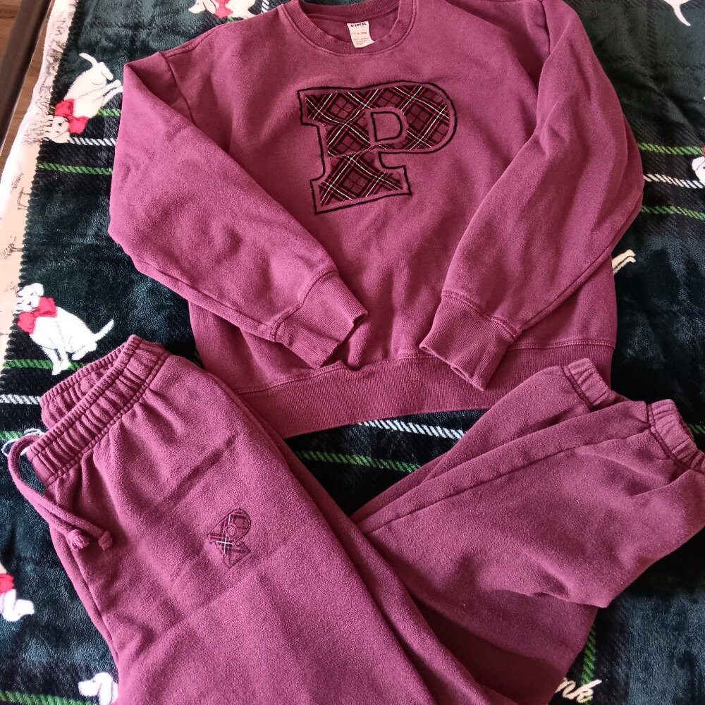 Victoria's secret Pink xs small burgundy sweatpants 2 pc set joggers crewneck